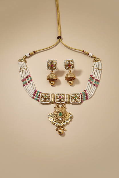 Rajwadi Gold Plated Pearl Necklace Set (Copy)