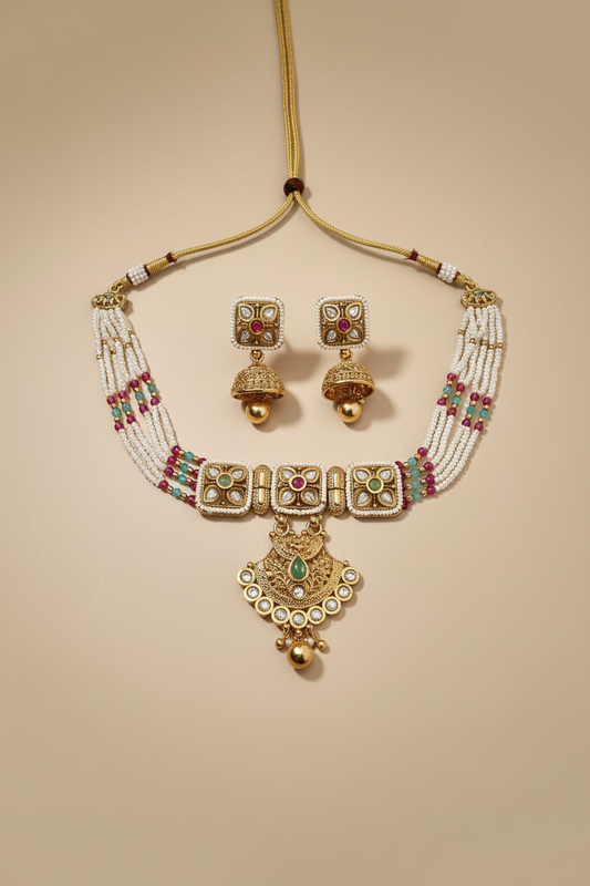 Rajwadi Gold Plated Pearl Necklace Set (Copy)