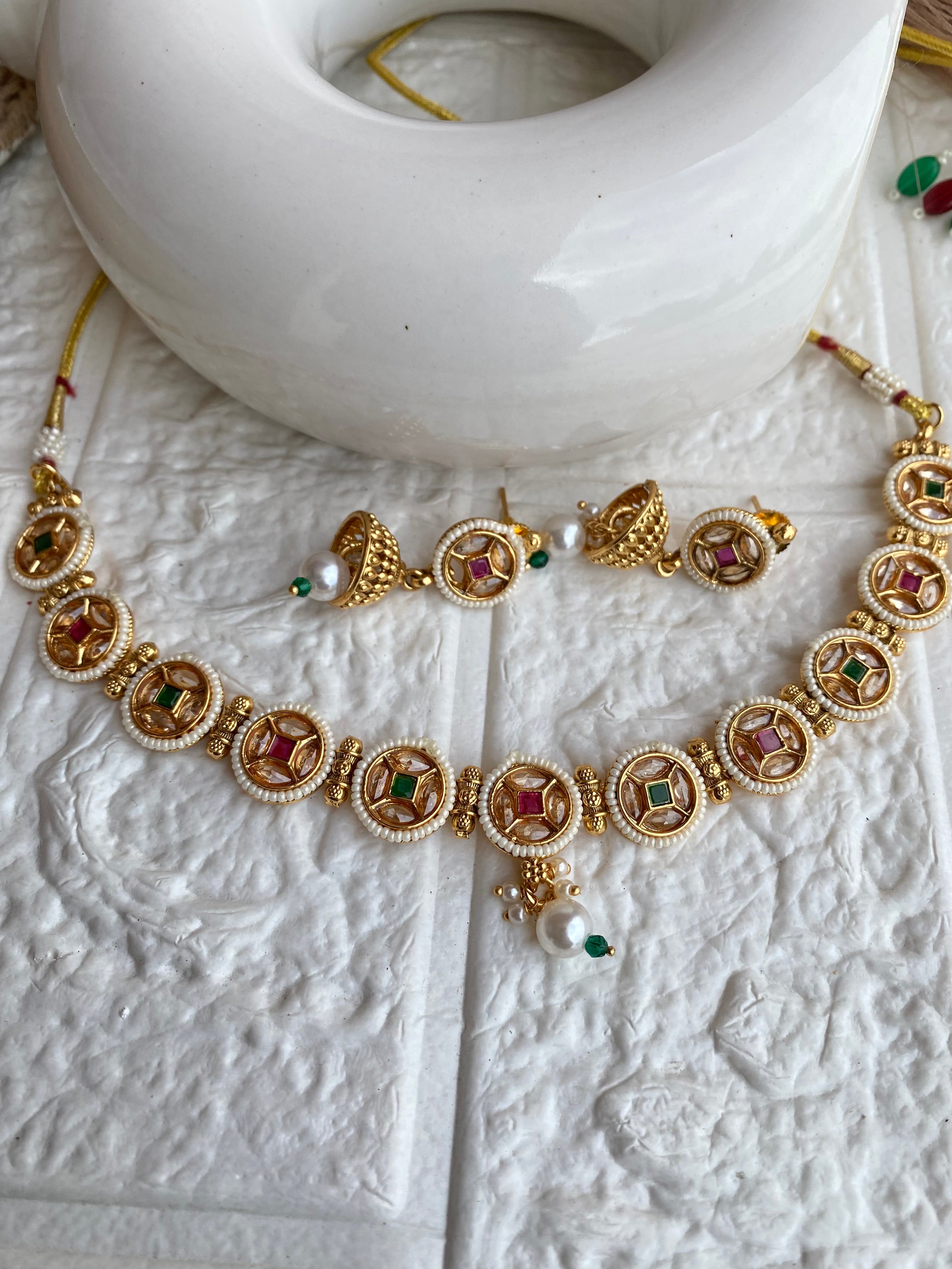Navtrana Gold Plated Pure Brass Necklace set