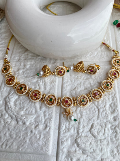 Navtrana Gold Plated Pure Brass Necklace set