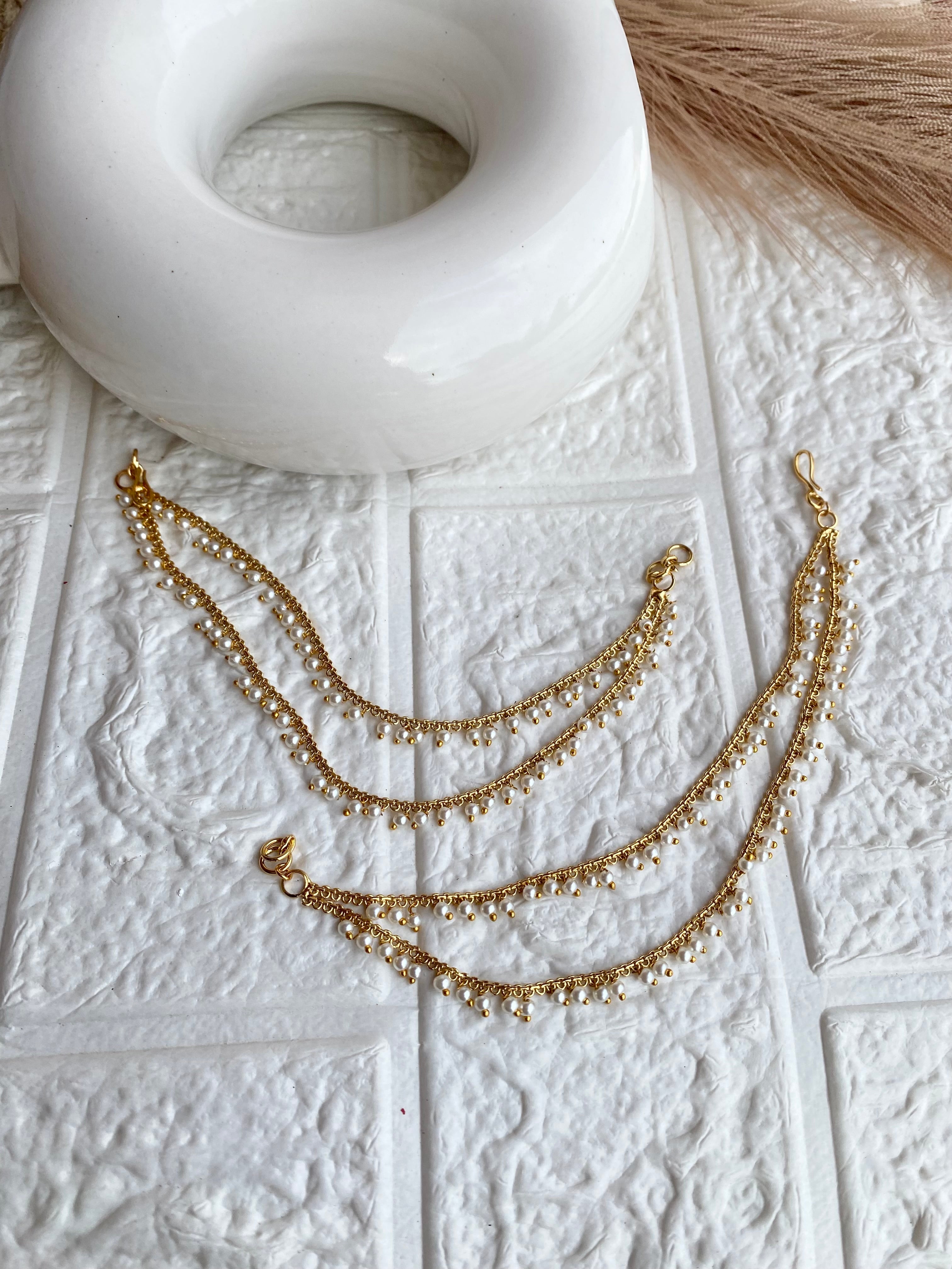 Double Pearl Layered Earchain Sahara