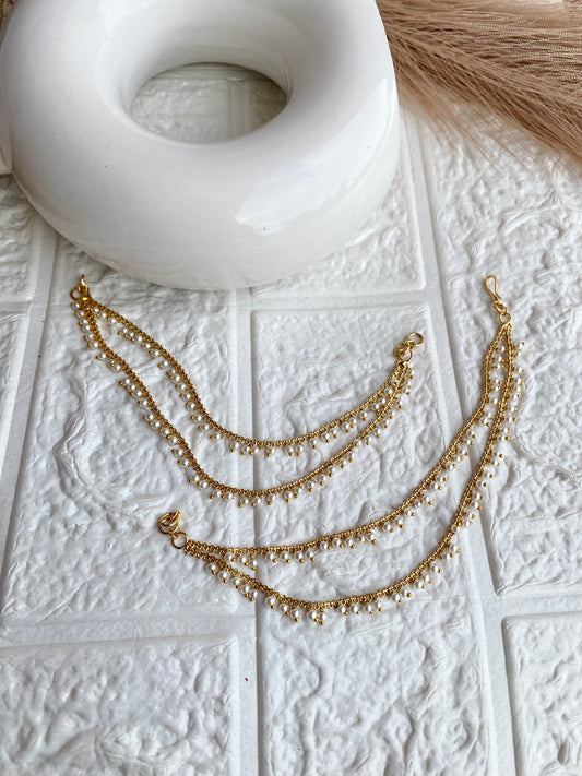 Double Pearl Layered Earchain Sahara