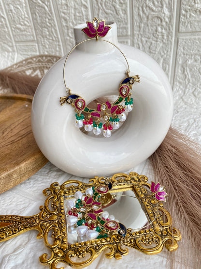 Statement Peacock Rangeela Lotus Chandbali