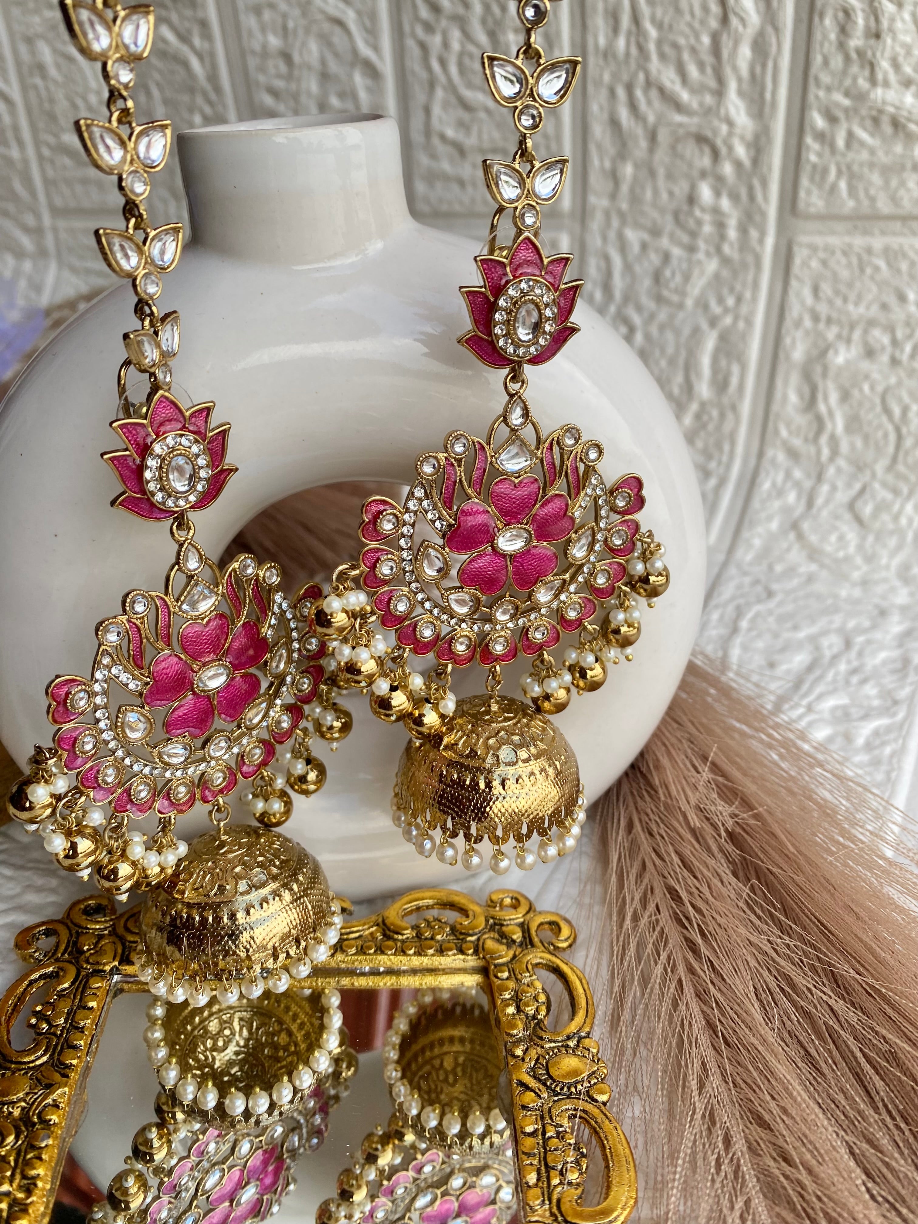 "KAMAL" Meenakari Enamel Statement Jhumka with Kundan Earchain