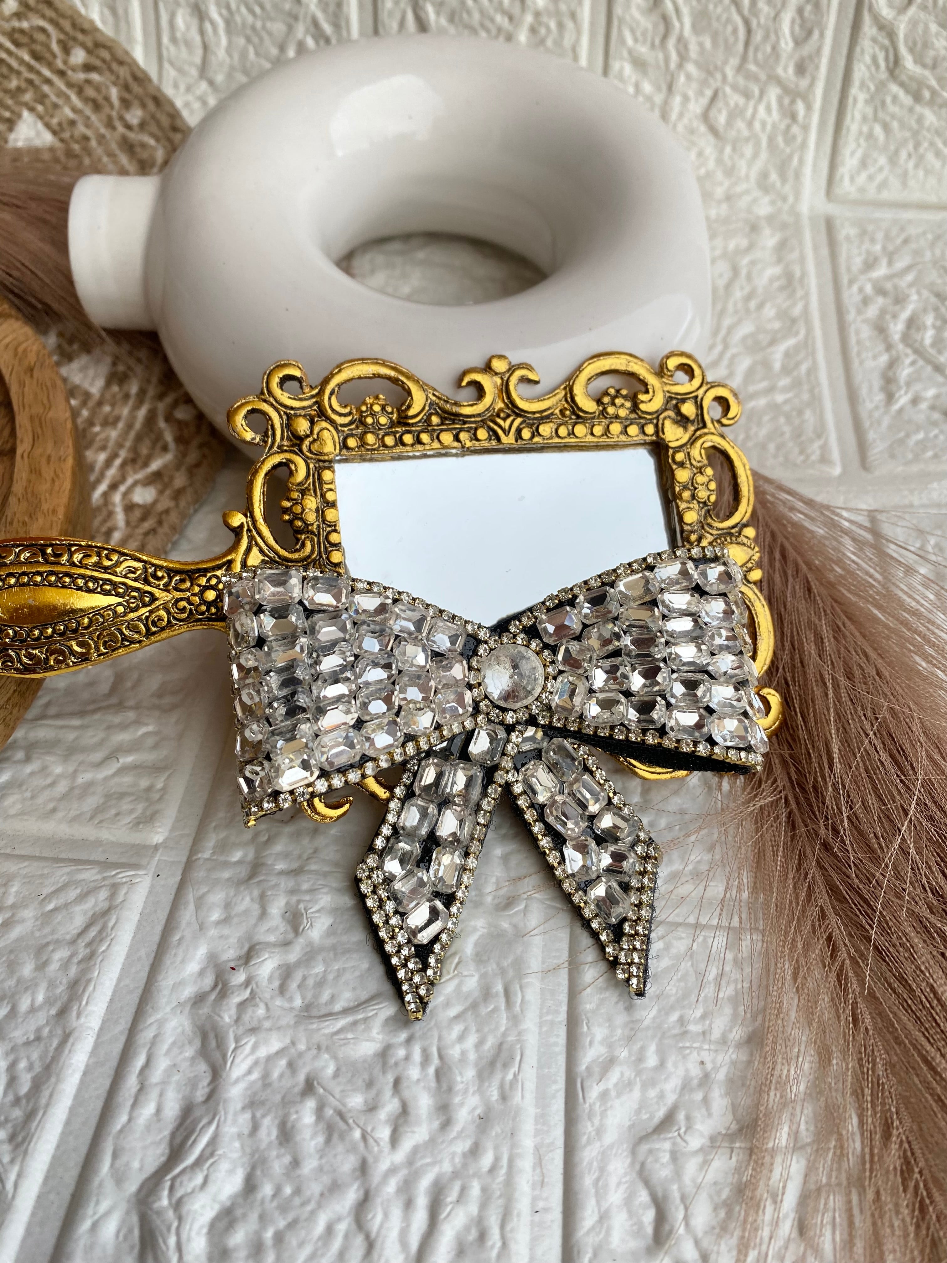 Silver Glass Stone Studded Silicon Base Hair Bow