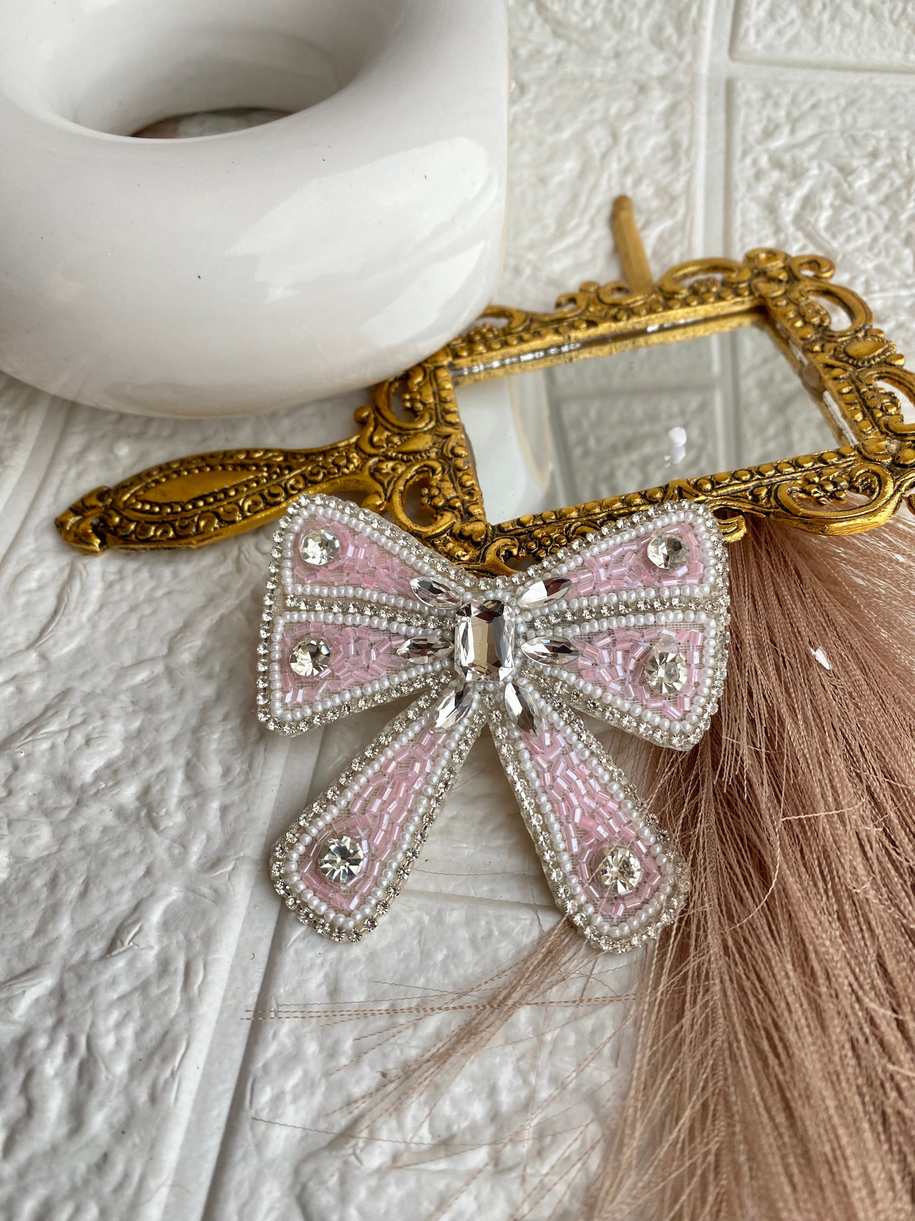 Pink Beads Silicon Base Hair Bow