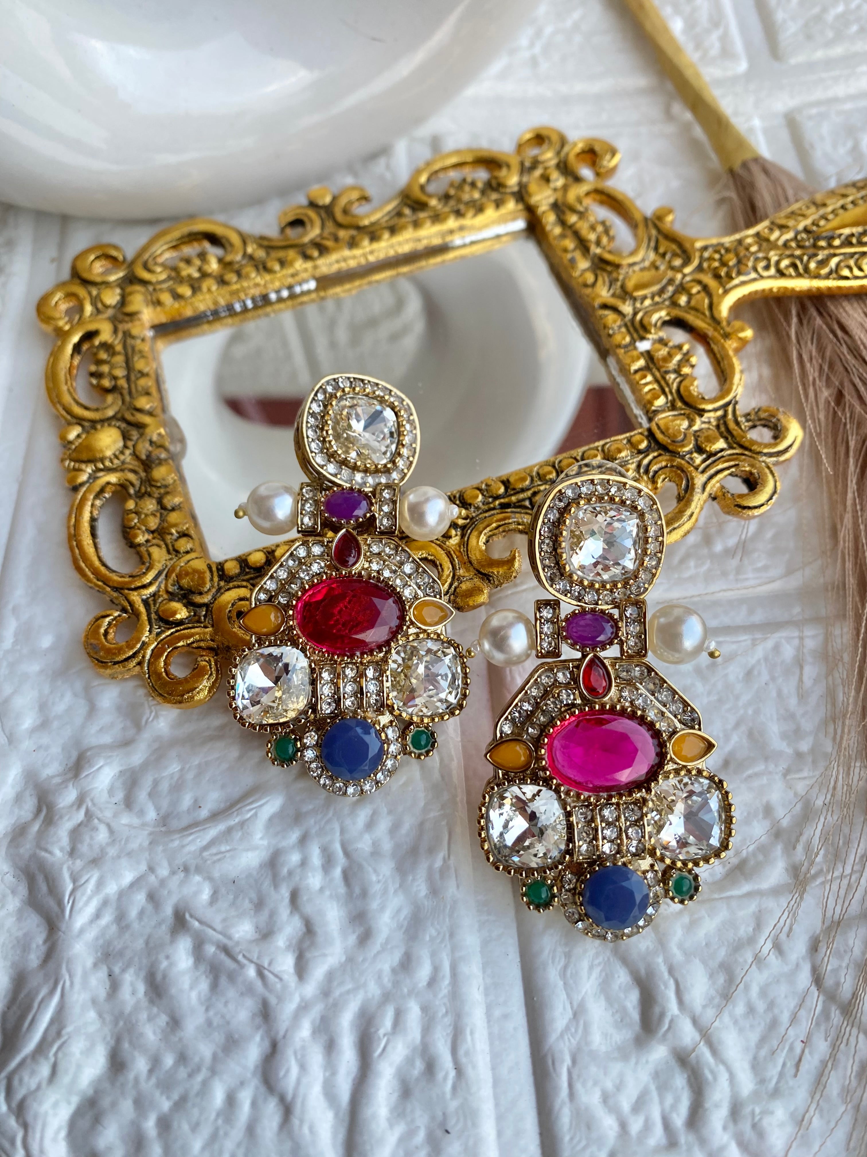 Navratana Polki mossanite earrings