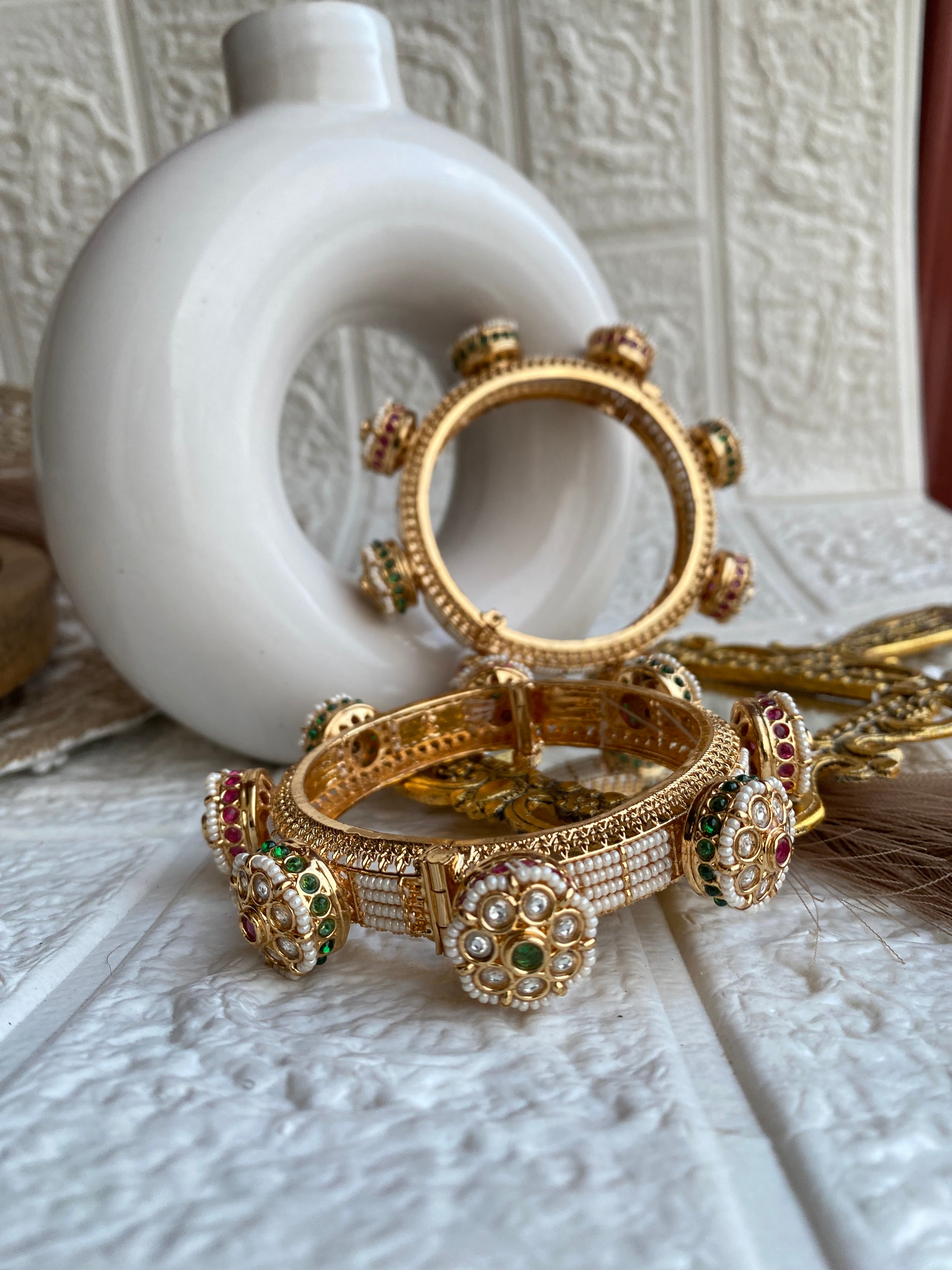 Polki Real moissanite Signature Openable Bangles -Pair