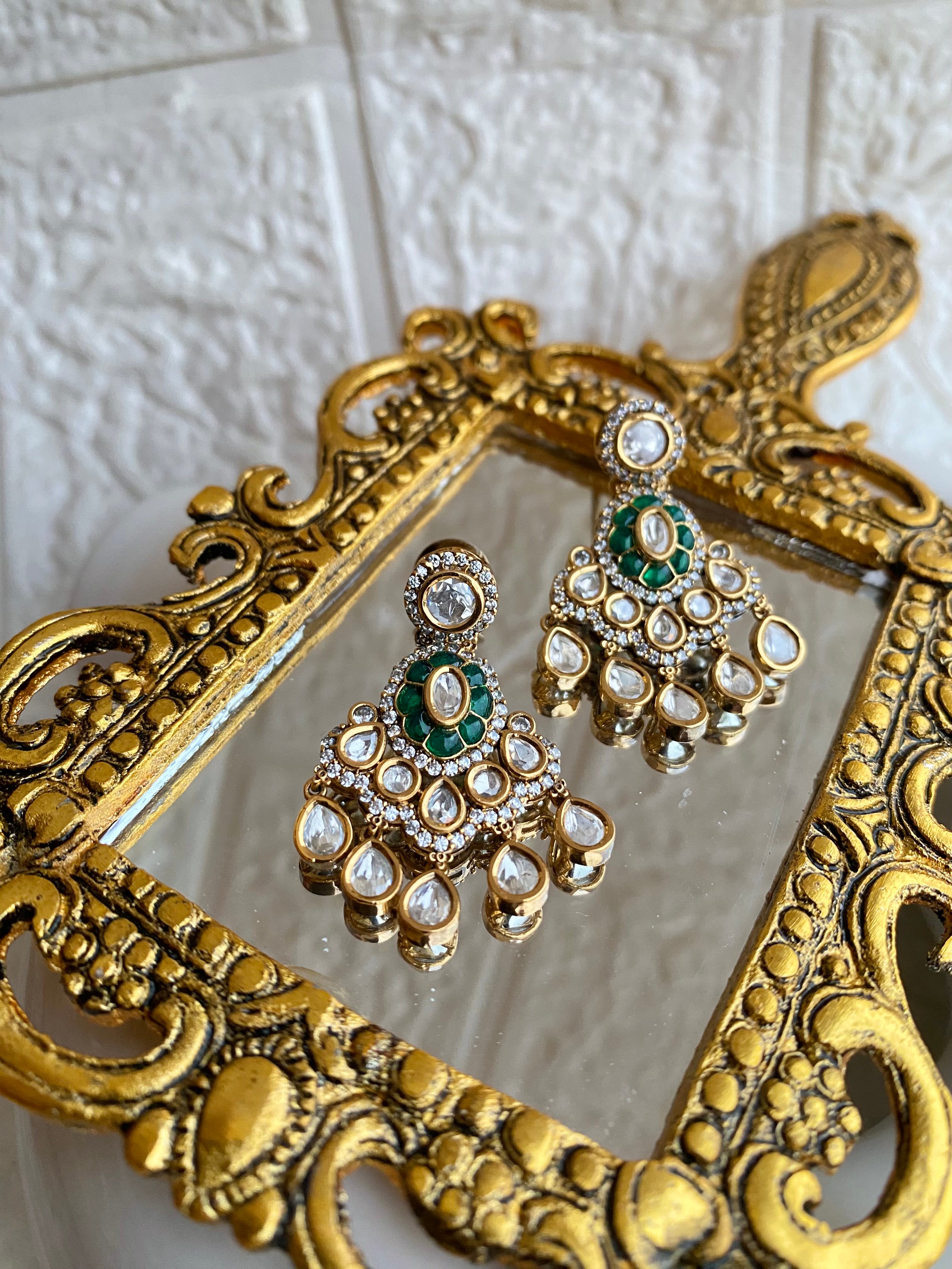 Polki Real moissanite Statment Chandbali