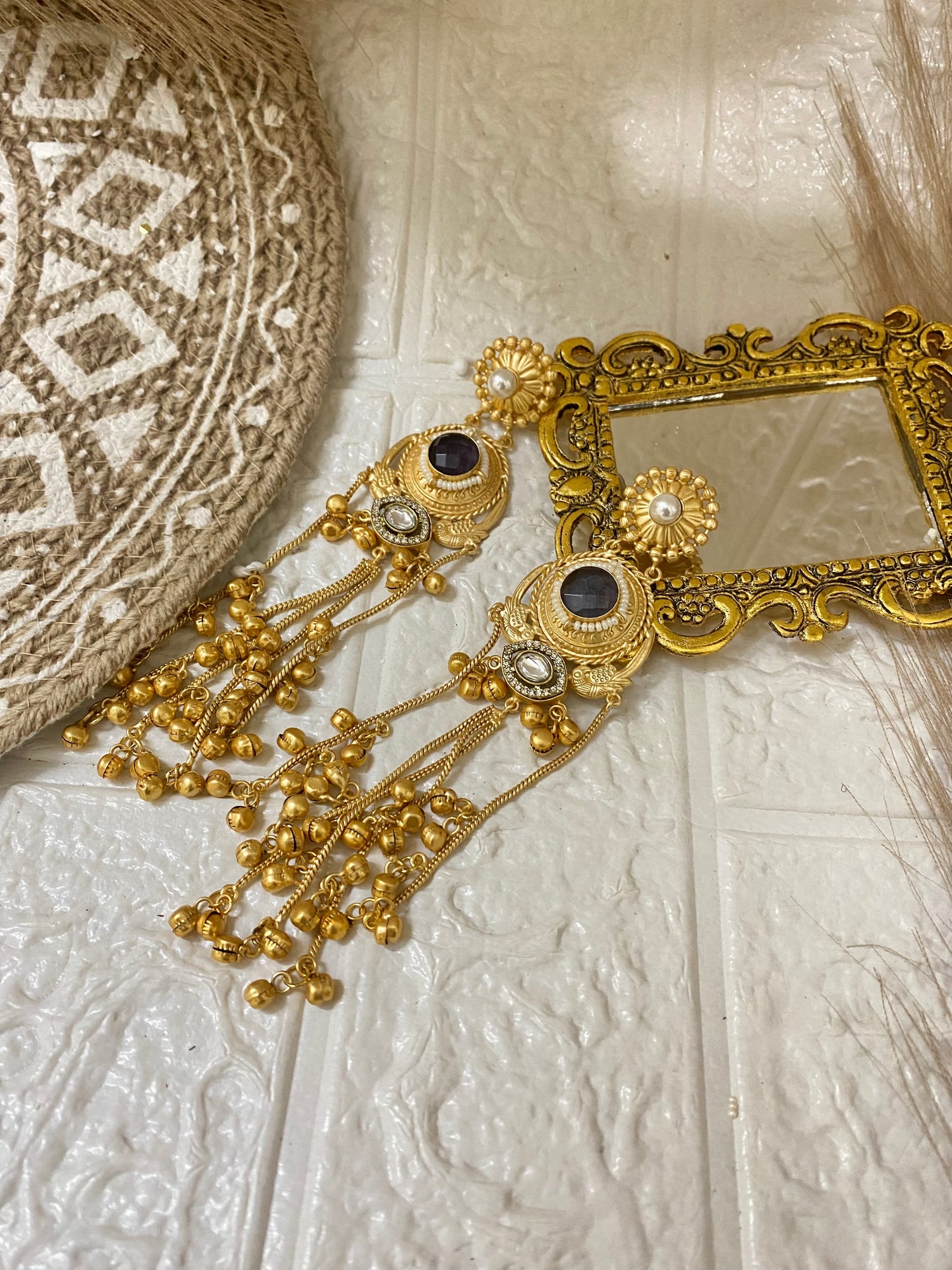 Kashmiri Long Gold Plated Long Earrings