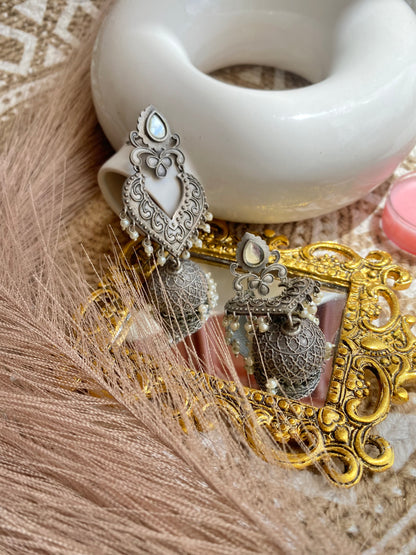 Statement Zirconia Silverlookalike Jhumka