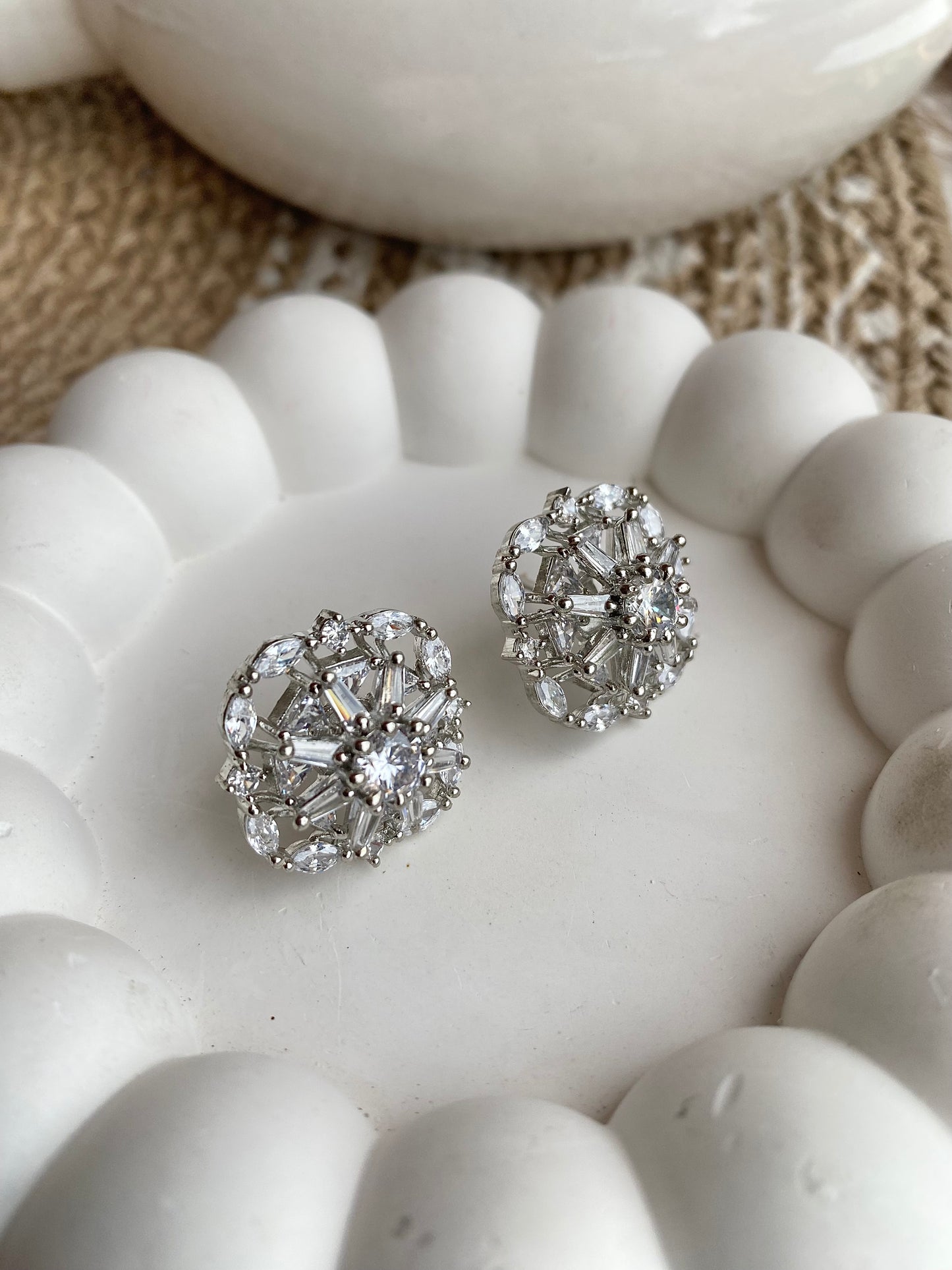 3D American Diamond Silver Plated Studs