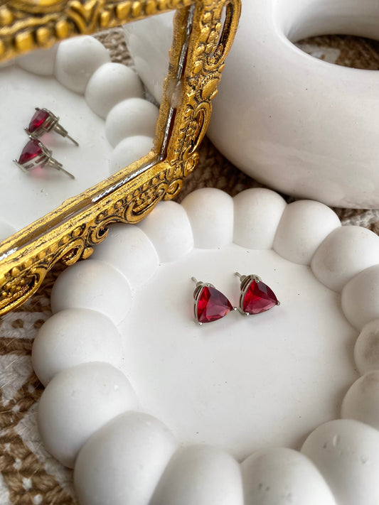Red Solitaire Stone Silver Studs