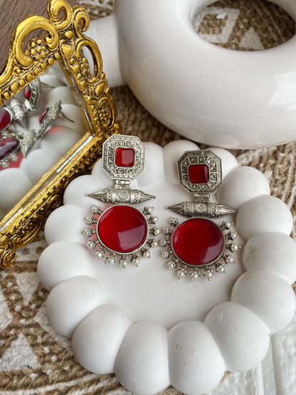 Glass Stone Silver Earrings