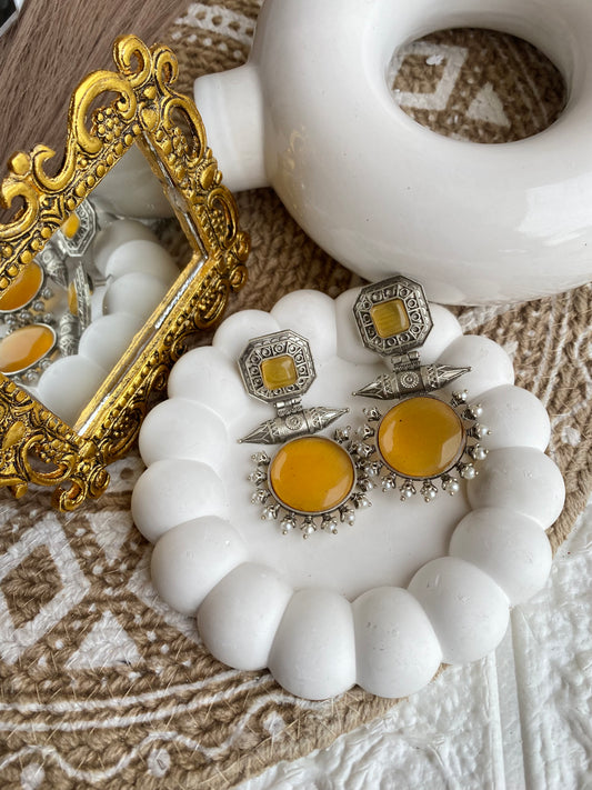 Glass Stone Silver Earrings