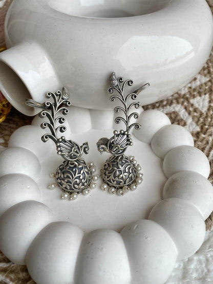 Peacock Silver Earcuff Jhumka
