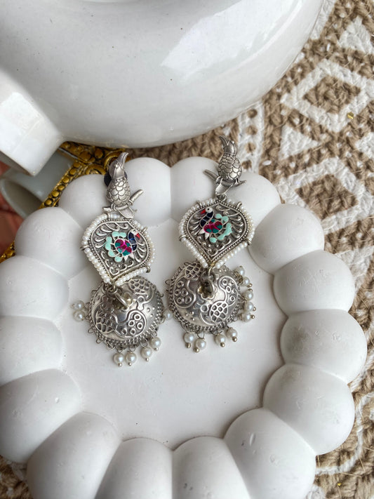 Silver Enamel Jhumka