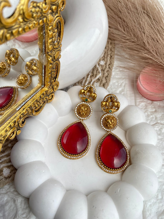 Statement Tiger Motif Gold Plated CZ Studded Dangler Earrings