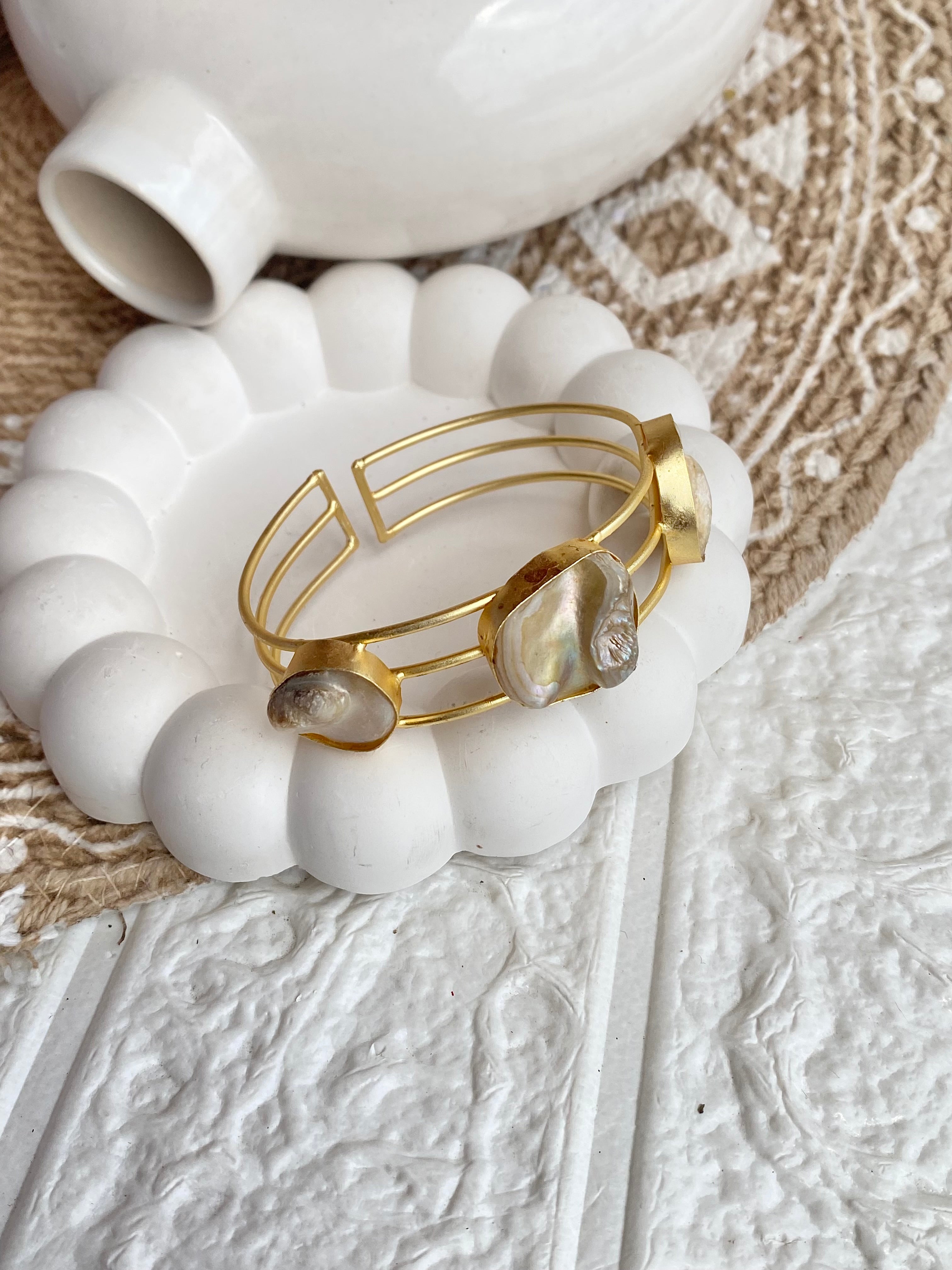 Mother Of Pearl Anti-Tarnish Bangle Bracelet