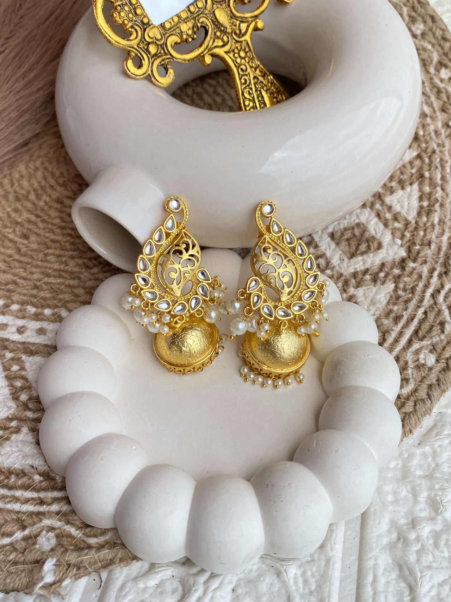 Pure Brass Kundan Medium Size Jhumka