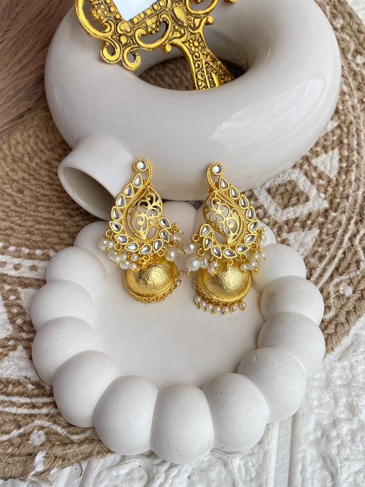 Pure Brass Kundan Medium Size Jhumka