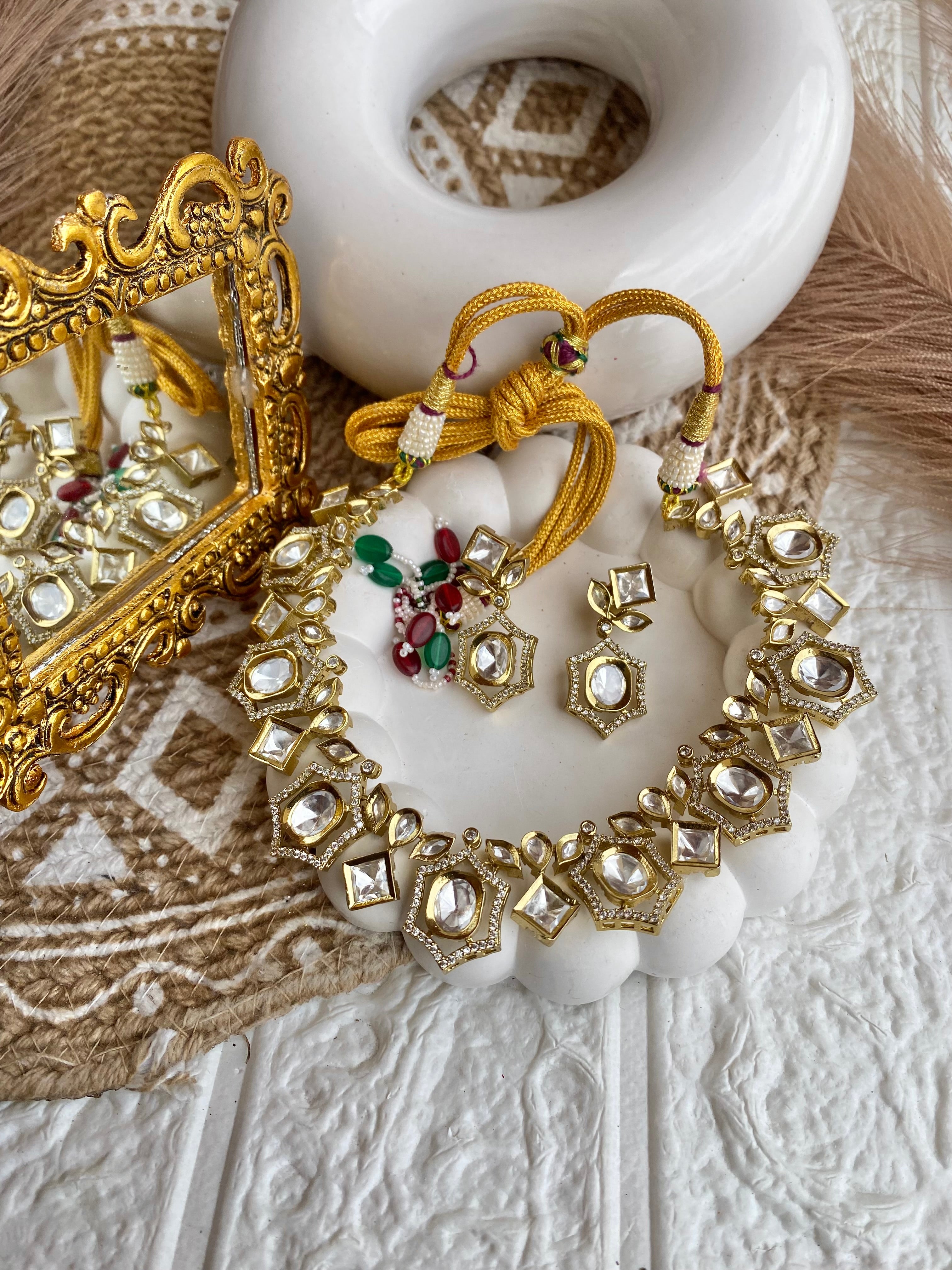 Moissanite Polki Necklace with Earrings