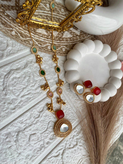 Navratana Moissanite Neckpiece with earrings