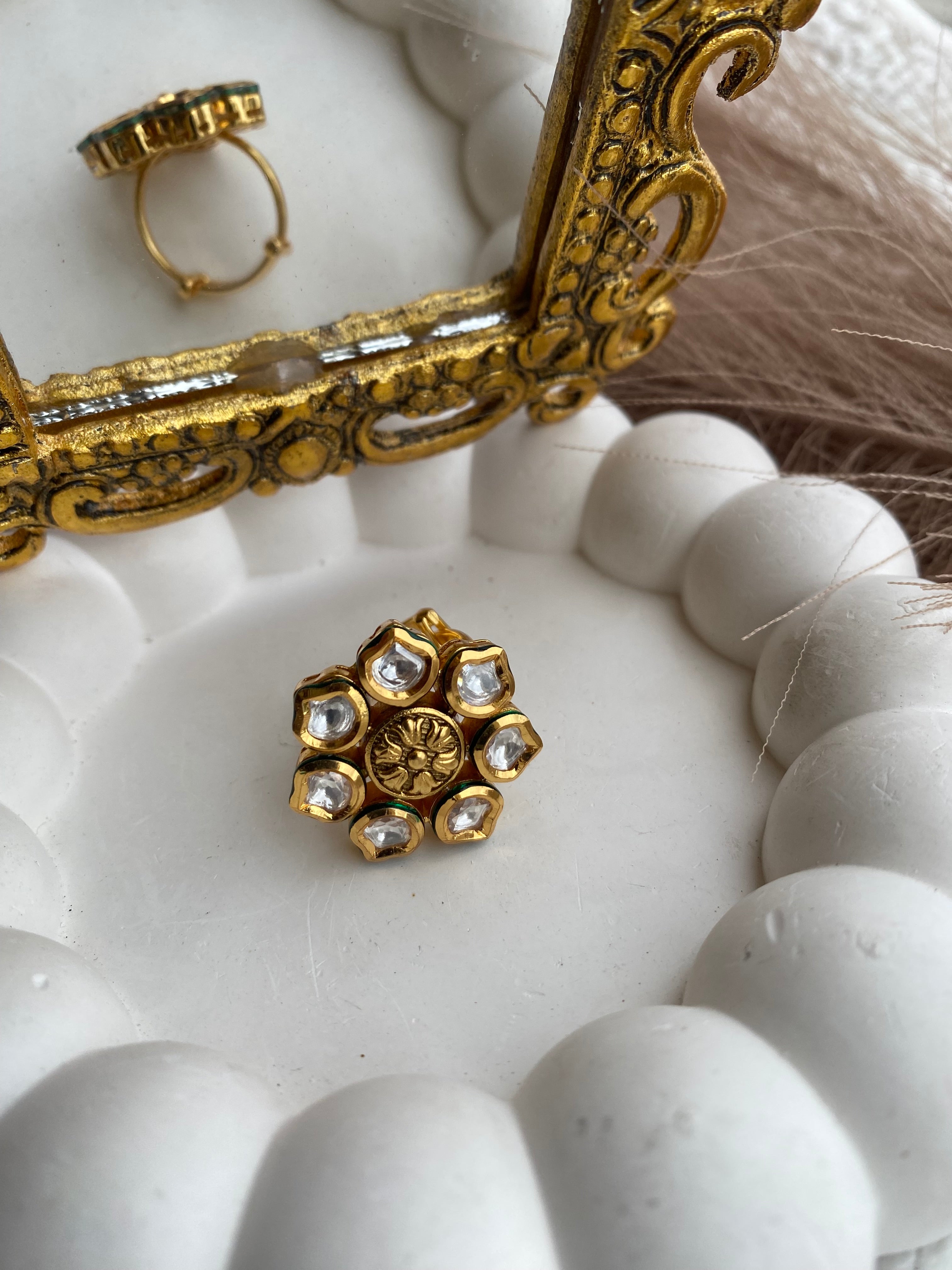 Floral Kundan Polki Gold-Plated Rings