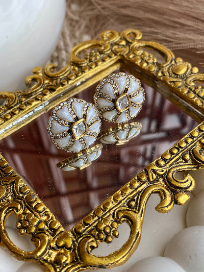 Natural Pearl Kundan Stud Earrings