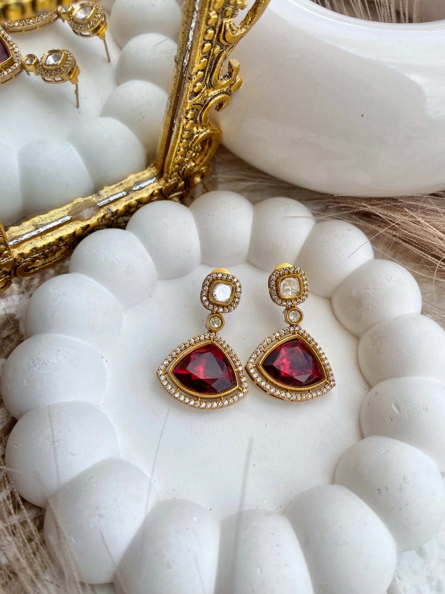 Red Moissanite Small Dangler Earrings