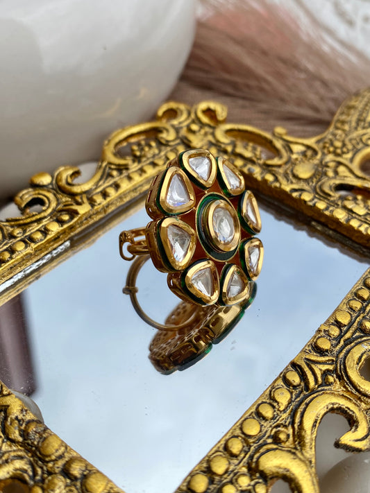 Statement Polki Kundan Adjustable Size Ring
