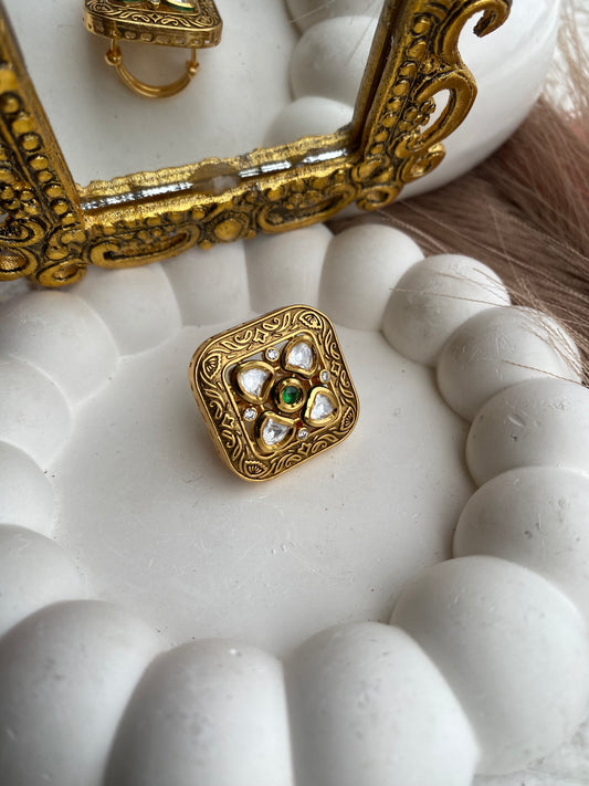 Polki Kundan Antique Crafted Adjustable Size Ring