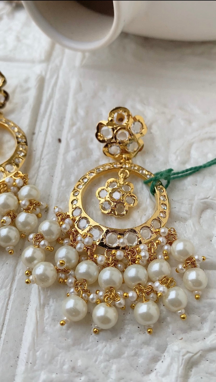 Real moissanite Polki Pearl Chandbali