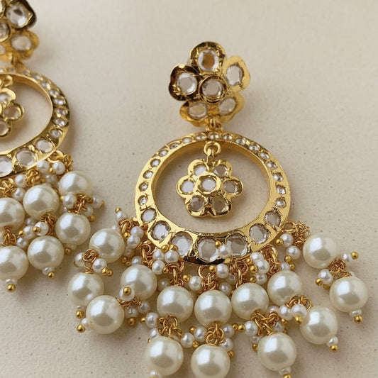 Real moissanite Polki Pearl Chandbali