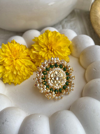Original Paachi Kundan Statement Pearl Cluster Ring