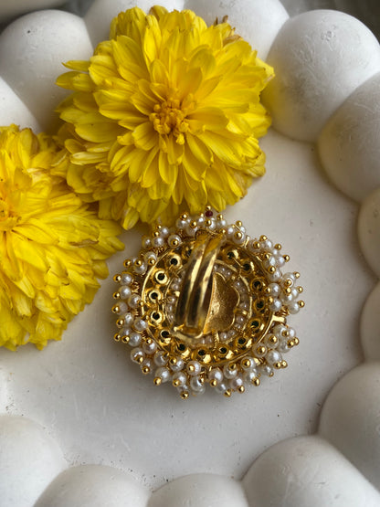 Original Paachi Kundan Statement Pearl Cluster Ring