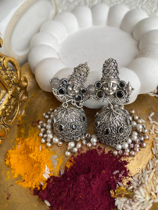 Triputi Balaji Blessings Silver Jhumka