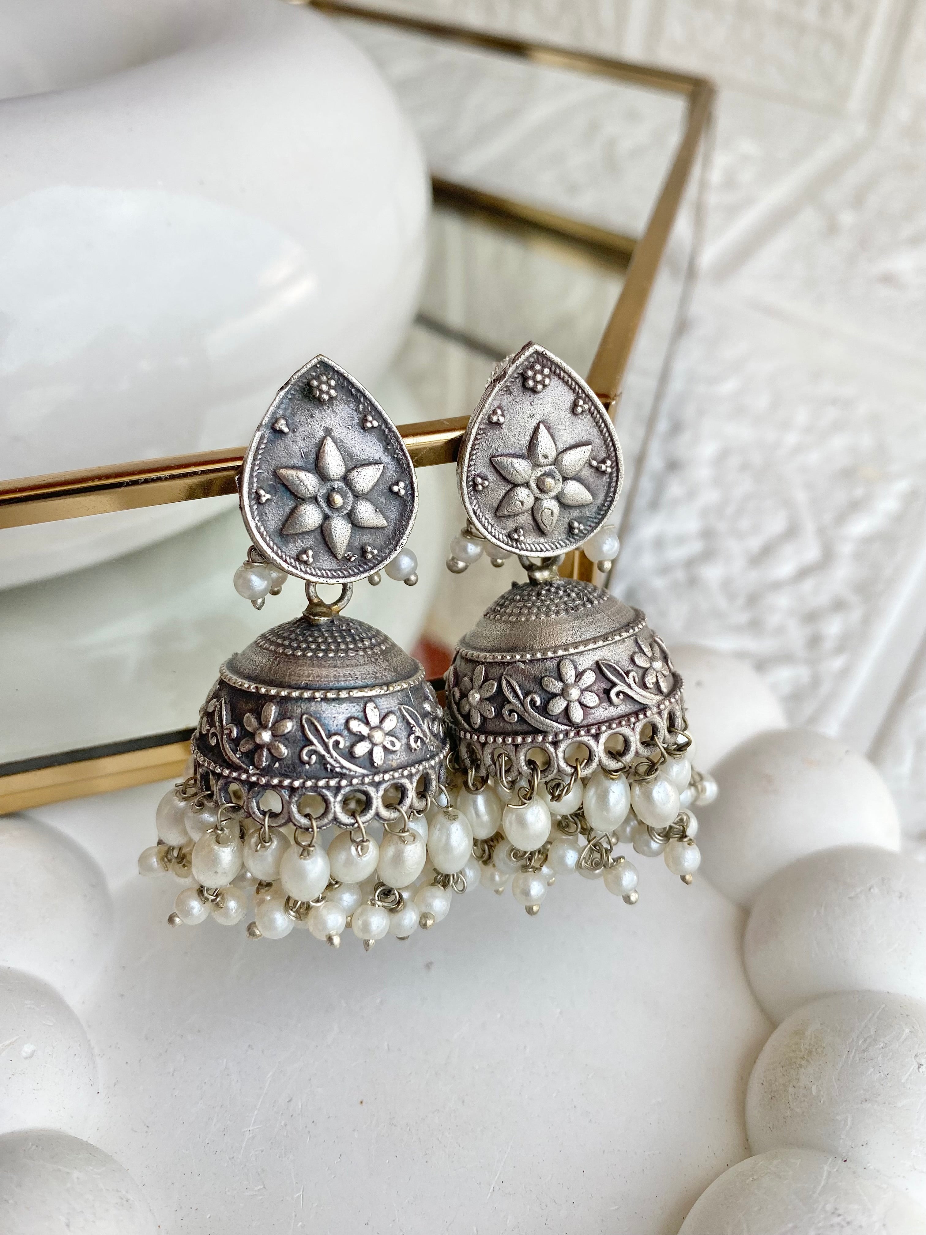 Silver Pearl Jhumka