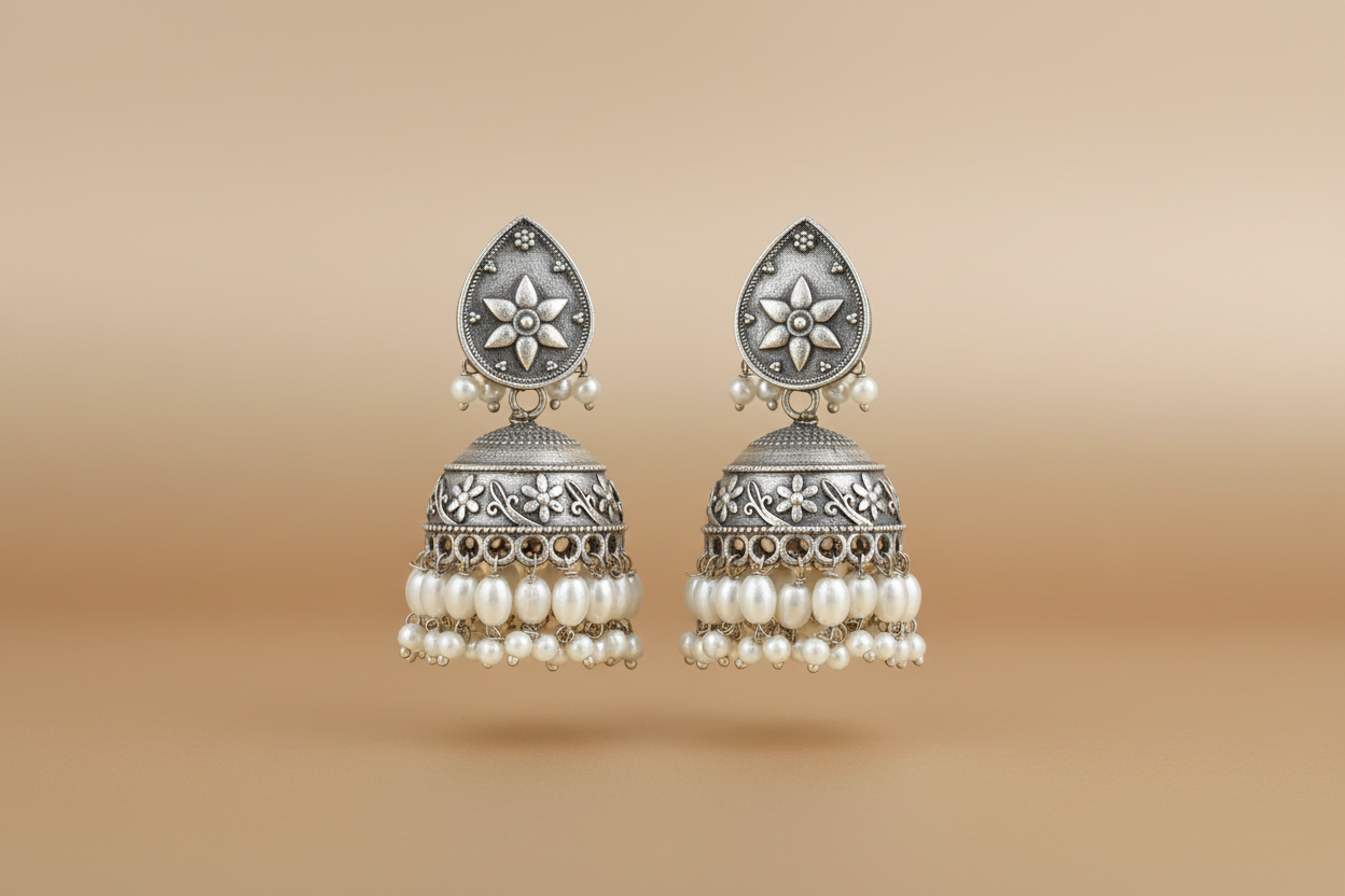 Silver Pearl Jhumka