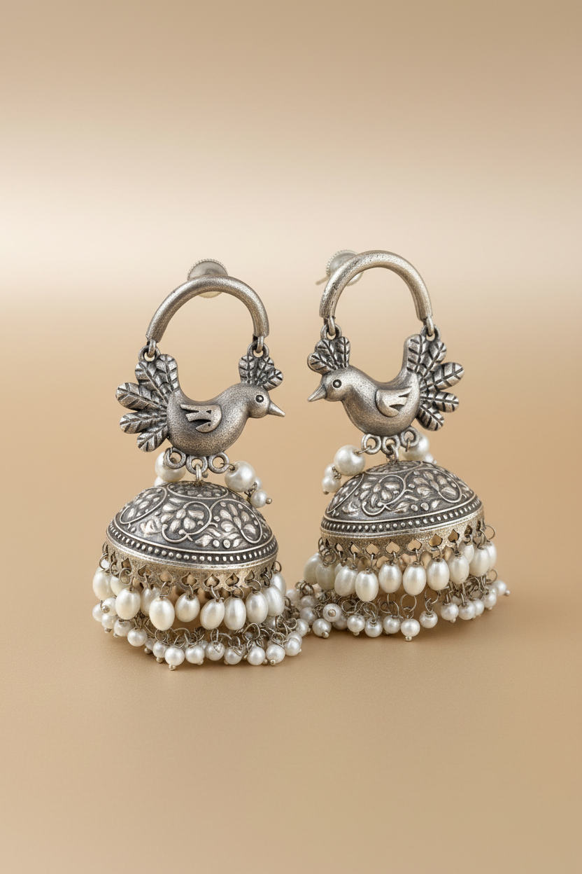Peacock Pearl Long Jhumka