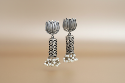 Lotus Pearl Silver Jhumka