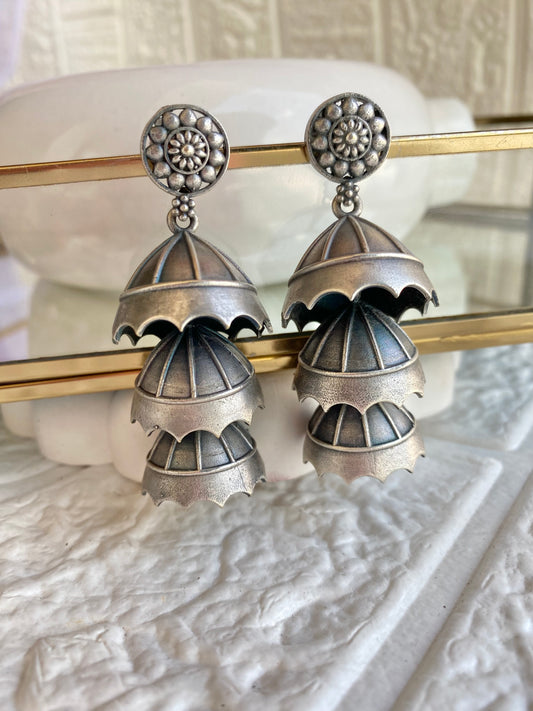 Umbrella Layered Silver Jhumka