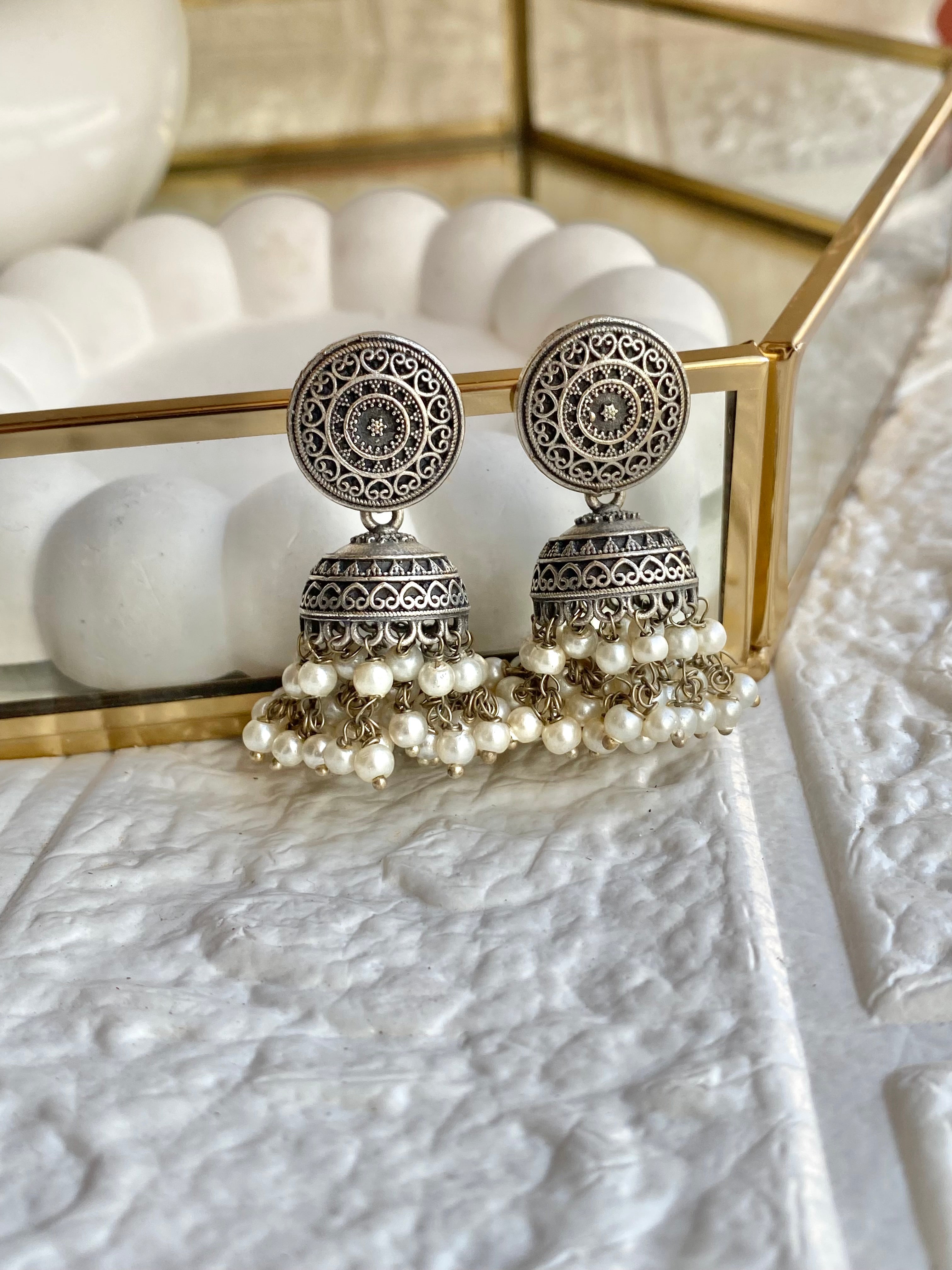 EveryDay Wear Pearl Silver Jhumka