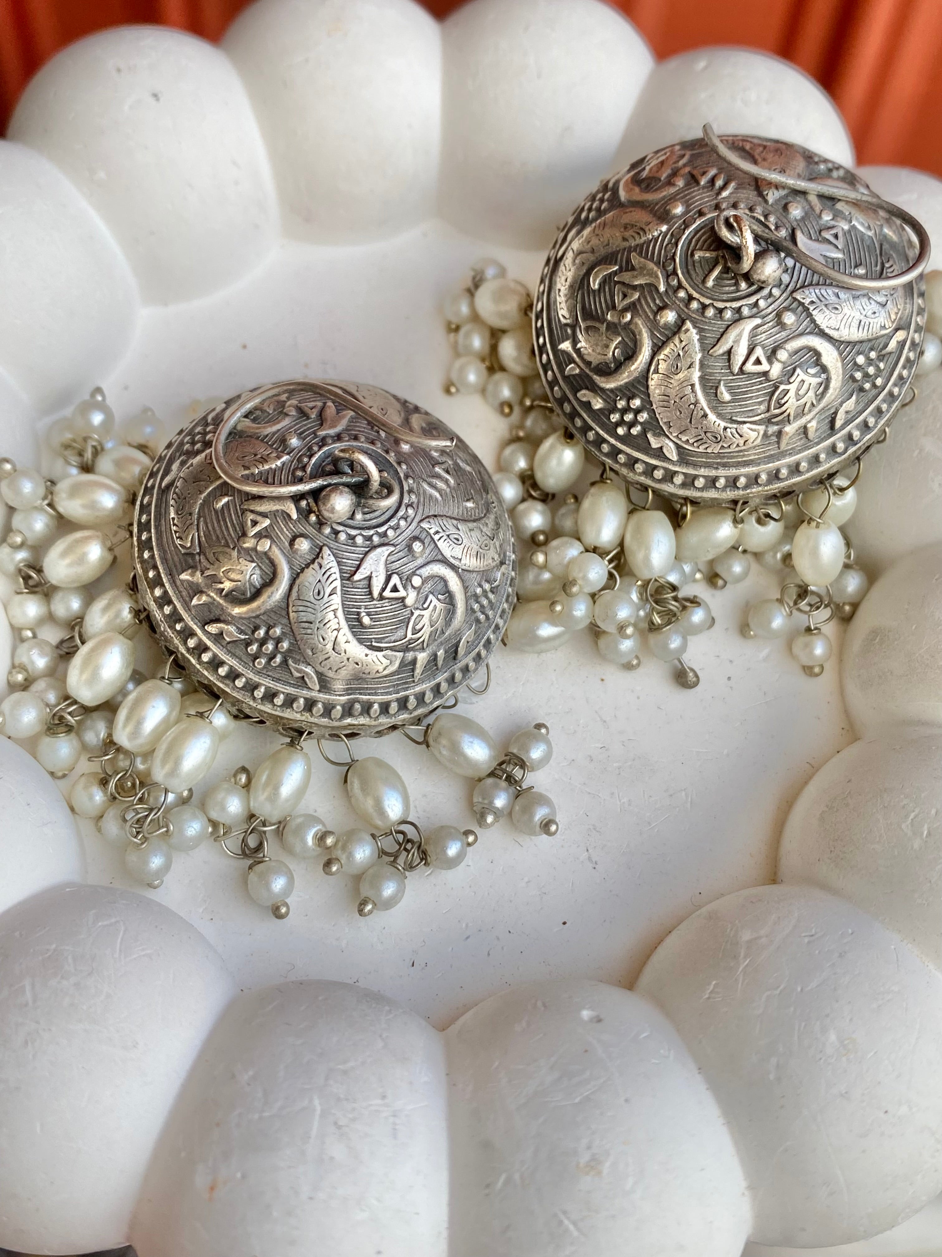 Hook Pearl Silver Jhumka