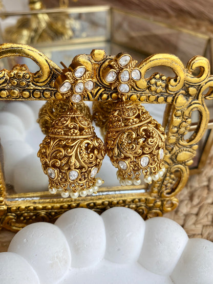 Moissanite Kundan Antique Jhumka