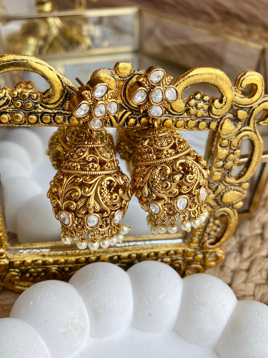 Moissanite Kundan Antique Jhumka