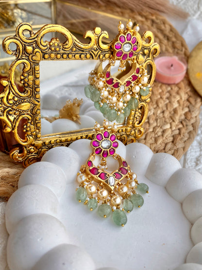 Pure Kempu Jadau Pearl Chandbali