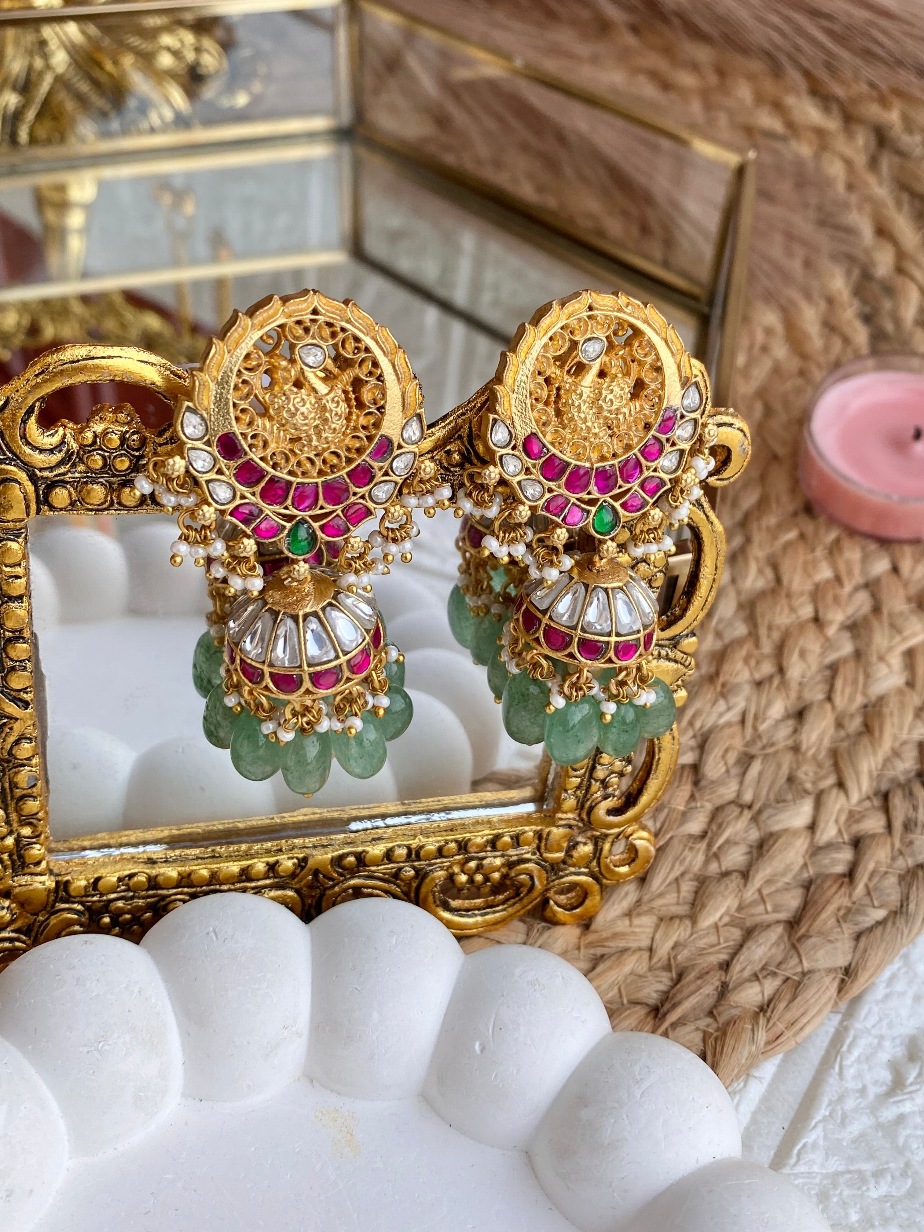Real Kempu Jadau Jhumka Earrings