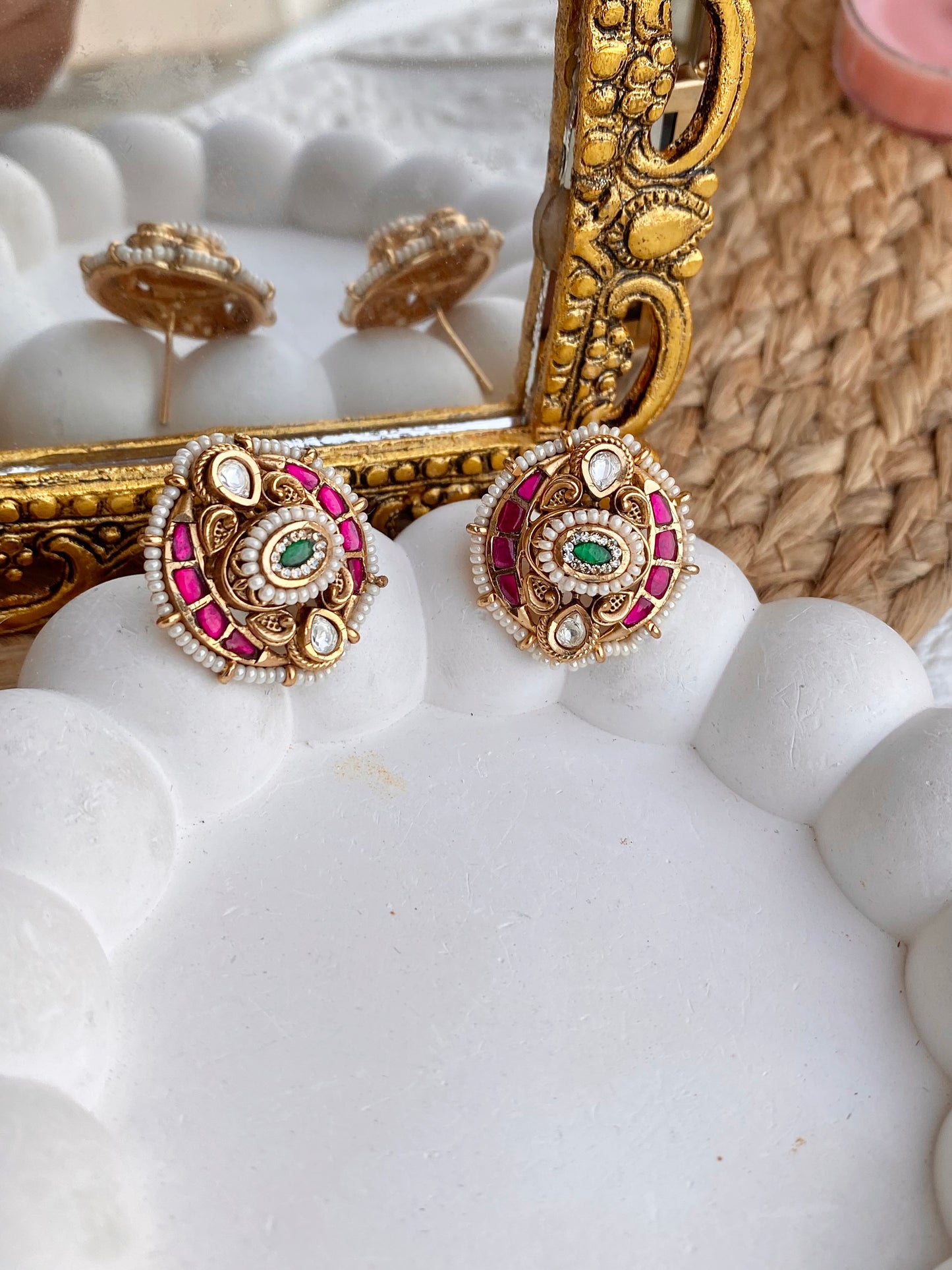 Real Kempu Jadau Kundan Signature Stud Earrings