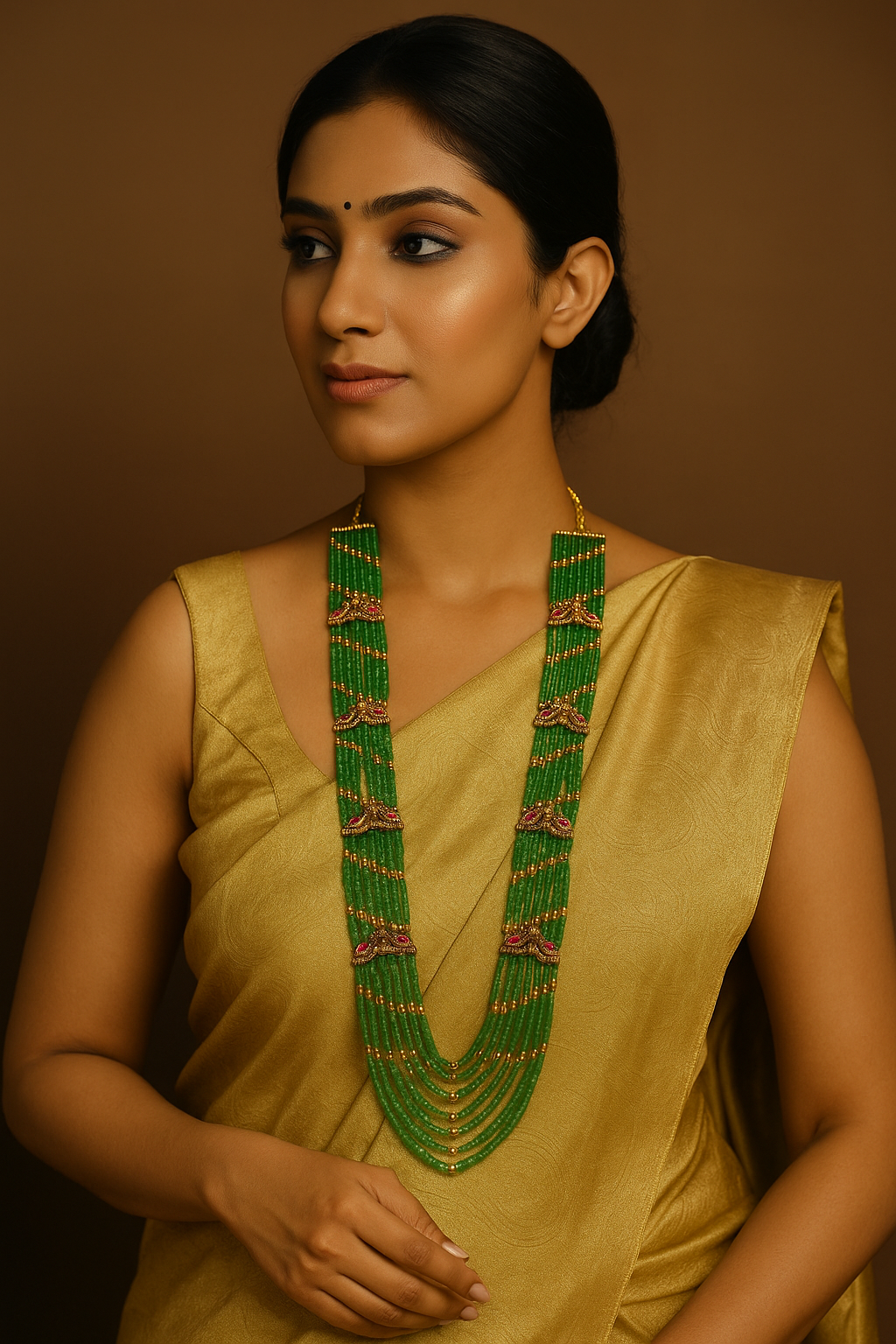 The Maharani Green Onyx Bead Long Haram